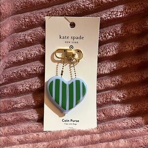 Kate Spade Green and White Striped Heart Purse